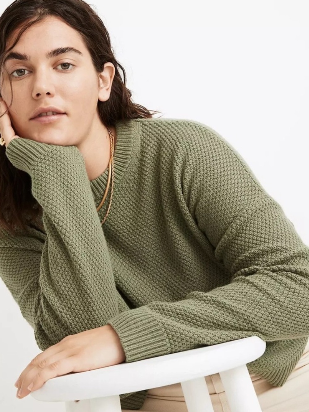 Madewell Pickford Pullover Sweater Size Large Olive Green Fall Cozy Cabin